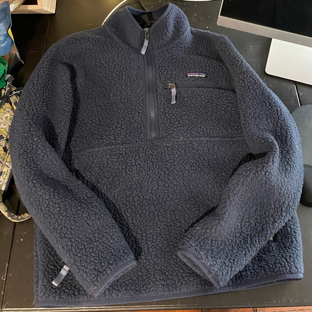 Patagonia Retro Pile Marsupial Fleece Pullover- Small, Navy blue